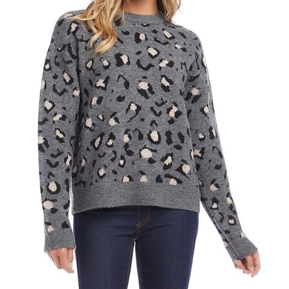 NWT Karen Kane Animal Print Gray Jacquard Sweater - Picture 1 of 11